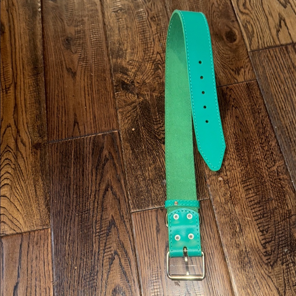 Green Leather Silver Buckle Belt - Picture 3 of 4